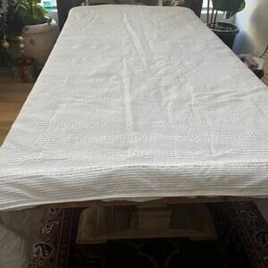 Pottery Barn Comforter Full Queen White Honeycomb Cotton Textured